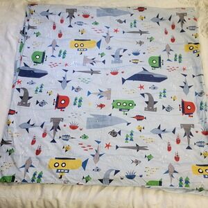 Pottery Barn Kids Organic Ocean Explorer Full Queen Duvet Cover Shark Submarine